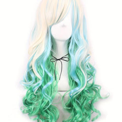 Curly Ombre Green Synthetic Wig with Bangs for Women