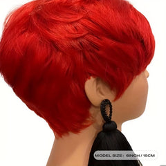 Red Short Pixie Wig 150 Density Full Machine Wig for Daily Use Party