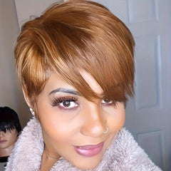 Red Short Pixie Wig 150 Density Full Machine Wig for Daily Use Party