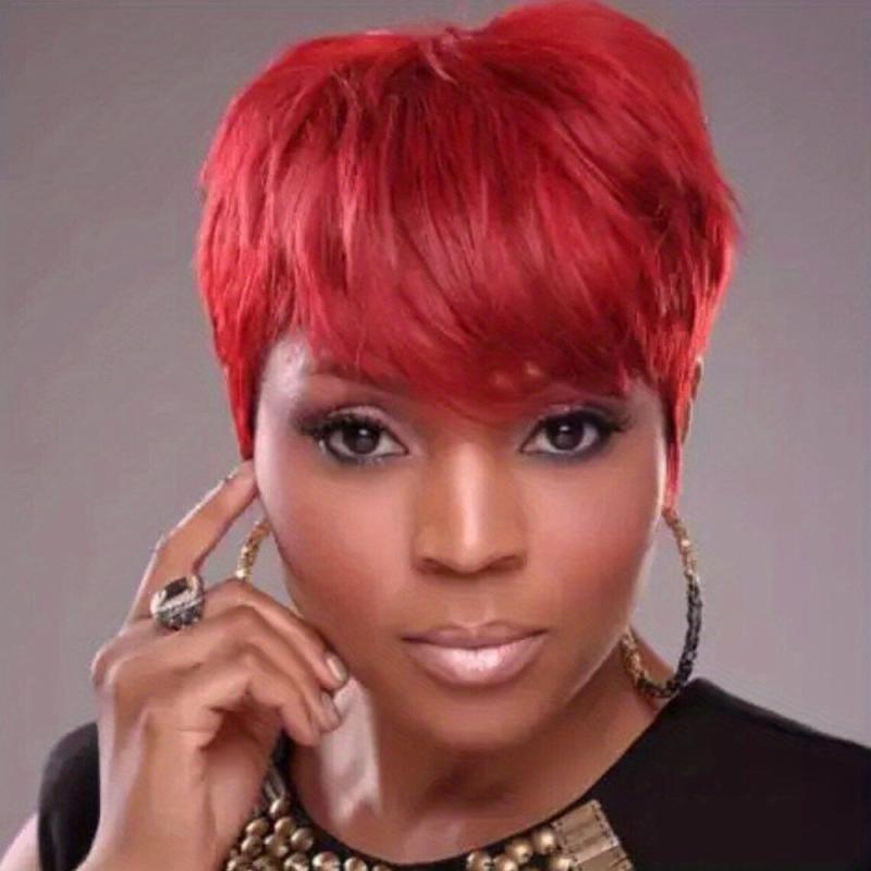Red Short Pixie Wig 150 Density Full Machine Wig for Daily Use Party