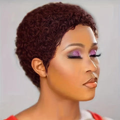 Afro Curly Short Human Hair Wig With Bangs Pixie Cut 1B Blond Red Wine Halloween