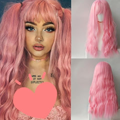 Long Curly Synthetic Wig With Bangs Heat Resistant