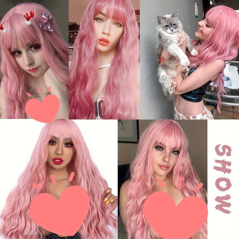 Long Curly Synthetic Wig With Bangs Heat Resistant