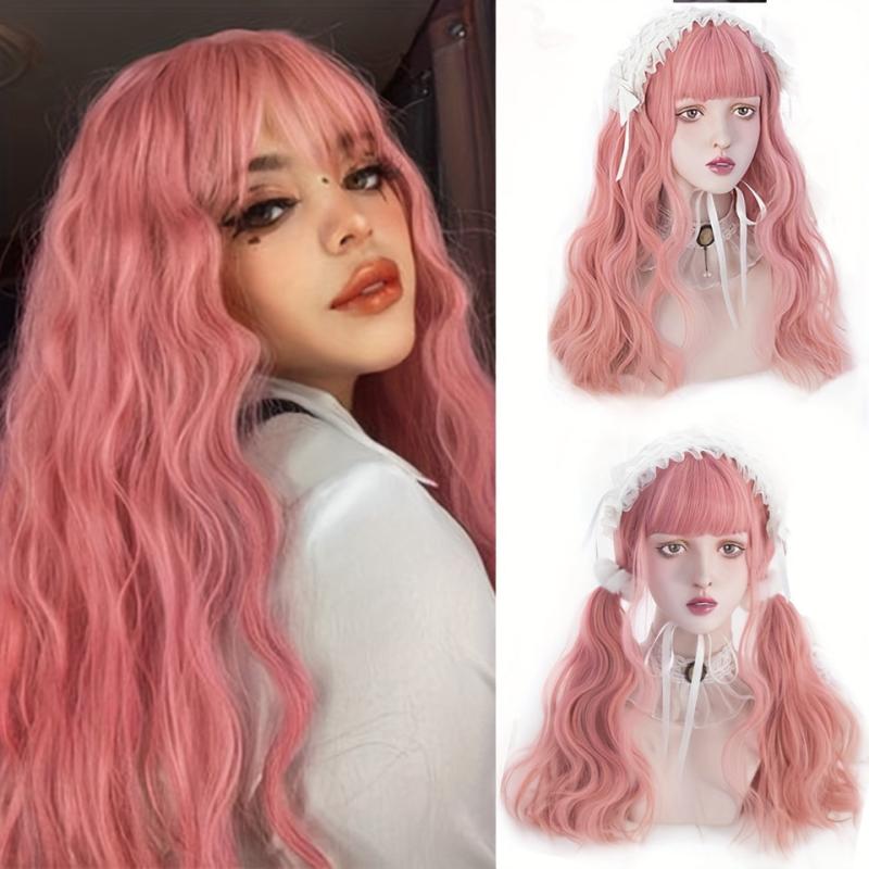 Long Curly Synthetic Wig With Bangs Heat Resistant