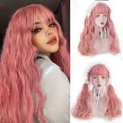 Long Curly Synthetic Wig With Bangs Heat Resistant