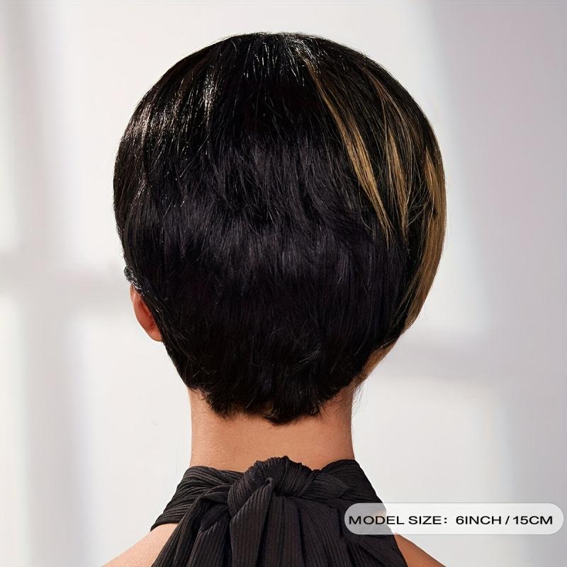 Ombre Short Straight Bob Hair Wig With Side Fringe Pixie Cut