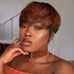 Short Curly Red Synthetic Wig with Bangs for Women