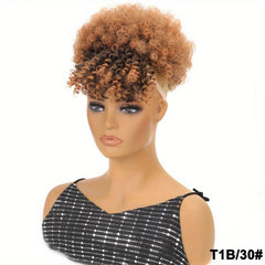 Short Kinky Curly Chignon with Bangs for Women
