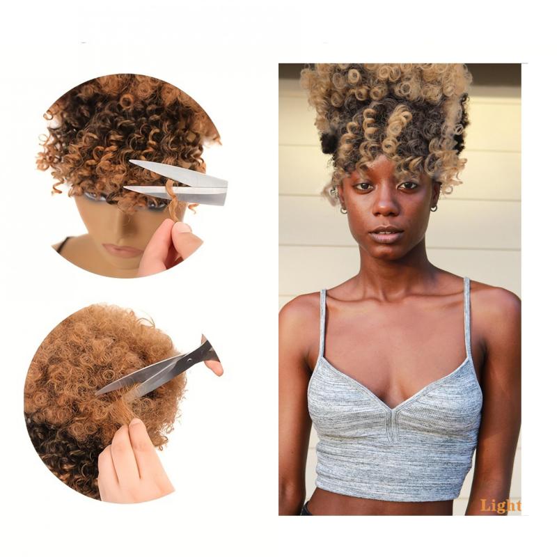 Short Kinky Curly Chignon with Bangs for Women