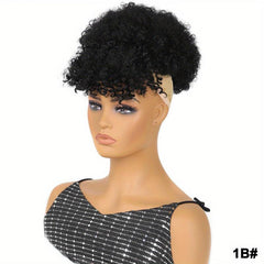 Short Kinky Curly Chignon with Bangs for Women