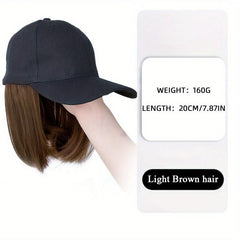 Short Straight Bob Wig with Baseball Cap - Natural Look