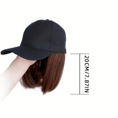 Short Straight Bob Wig with Baseball Cap - Natural Look