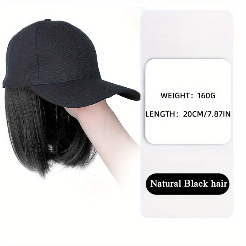 Short Straight Bob Wig with Baseball Cap - Natural Look