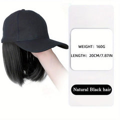 Short Straight Bob Wig with Baseball Cap - Natural Look