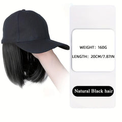 Short Straight Bob Wig with Baseball Cap - Natural Look