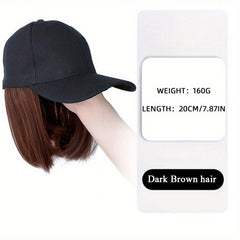Short Straight Bob Wig with Baseball Cap - Natural Look