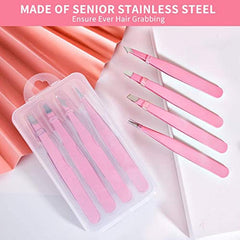 4pcs Stainless Steel Eyebrow Tweezers Set with Storage Box