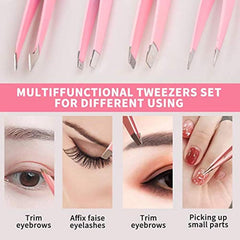 4pcs Stainless Steel Eyebrow Tweezers Set with Storage Box