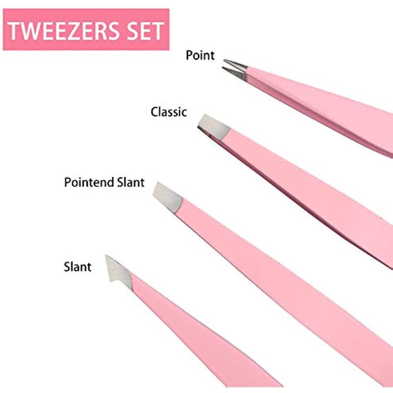 4pcs Stainless Steel Eyebrow Tweezers Set with Storage Box