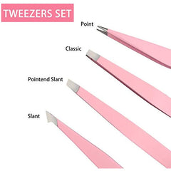 4pcs Stainless Steel Eyebrow Tweezers Set with Storage Box
