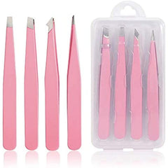 4pcs Stainless Steel Eyebrow Tweezers Set with Storage Box