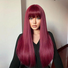 Long Straight Wig With Bangs Synthetic Wig Heat Resistant Costume Wig