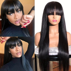 Long Straight Wig With Bangs Synthetic Wig Heat Resistant Costume Wig