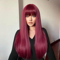 Long Straight Wig With Bangs Synthetic Wig Heat Resistant Costume Wig