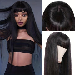 Long Straight Wig With Bangs Synthetic Wig Heat Resistant Costume Wig