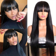 Long Straight Wig With Bangs Synthetic Wig Heat Resistant Costume Wig