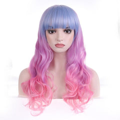 Colorful Long Curly Wavy Wig Synthetic Wig With Bangs