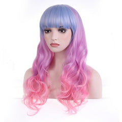 Colorful Long Curly Wavy Wig Synthetic Wig With Bangs