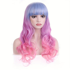 Colorful Long Curly Wavy Wig Synthetic Wig With Bangs