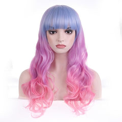 Colorful Long Curly Wavy Wig Synthetic Wig With Bangs