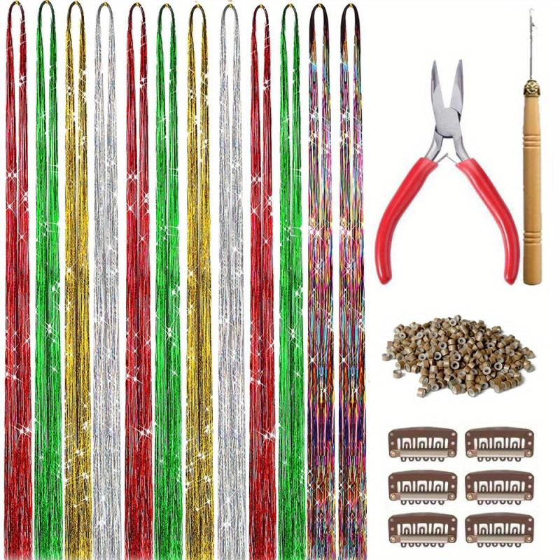 Hair Tinsel Kit 3200 Stands Halloween Christmas Glitter Sparkle Hair Extensions