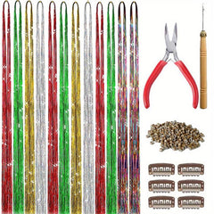Hair Tinsel Kit 3200 Stands Halloween Christmas Glitter Sparkle Hair Extensions