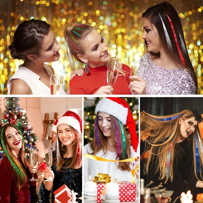 Hair Tinsel Kit 3200 Stands Halloween Christmas Glitter Sparkle Hair Extensions