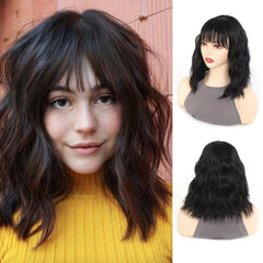 Short Curly Bob Cut Wig With Bangs Synthetic Wig Heat Resistant
