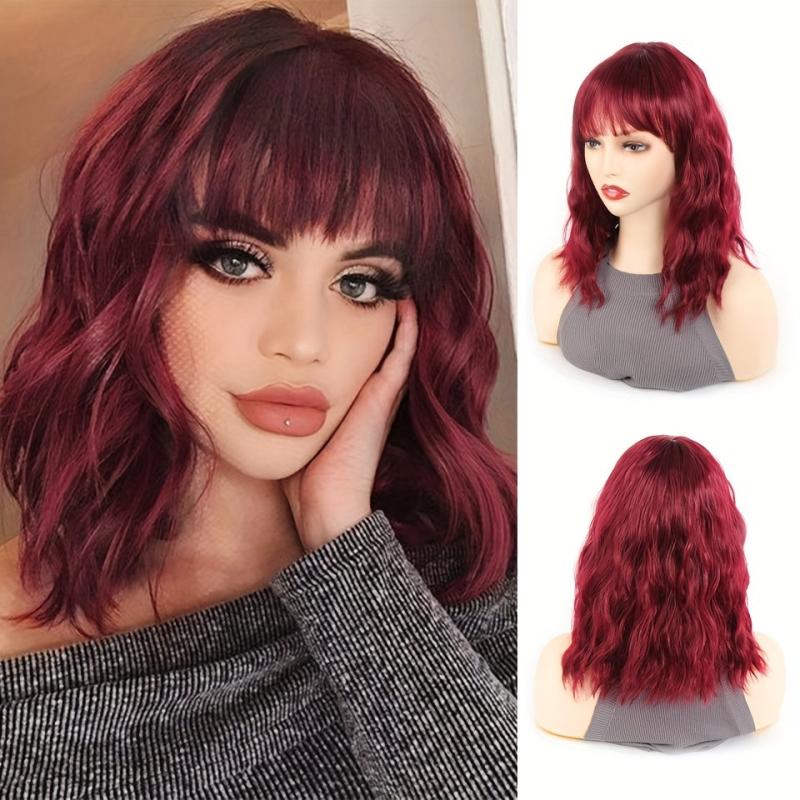 Short Curly Bob Cut Wig With Bangs Synthetic Wig Heat Resistant