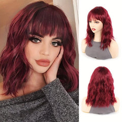 Short Curly Bob Cut Wig With Bangs Synthetic Wig Heat Resistant