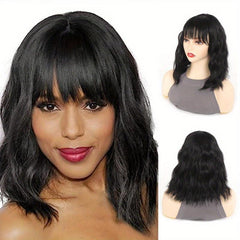 Short Curly Bob Cut Wig With Bangs Synthetic Wig Heat Resistant