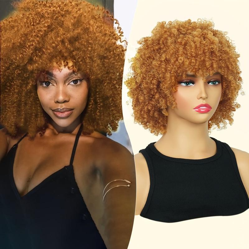 Curly Afro Wig With Bangs Shoulder Length Wigs