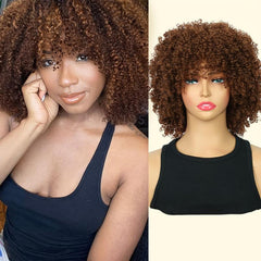 Curly Afro Wig With Bangs Shoulder Length Wigs
