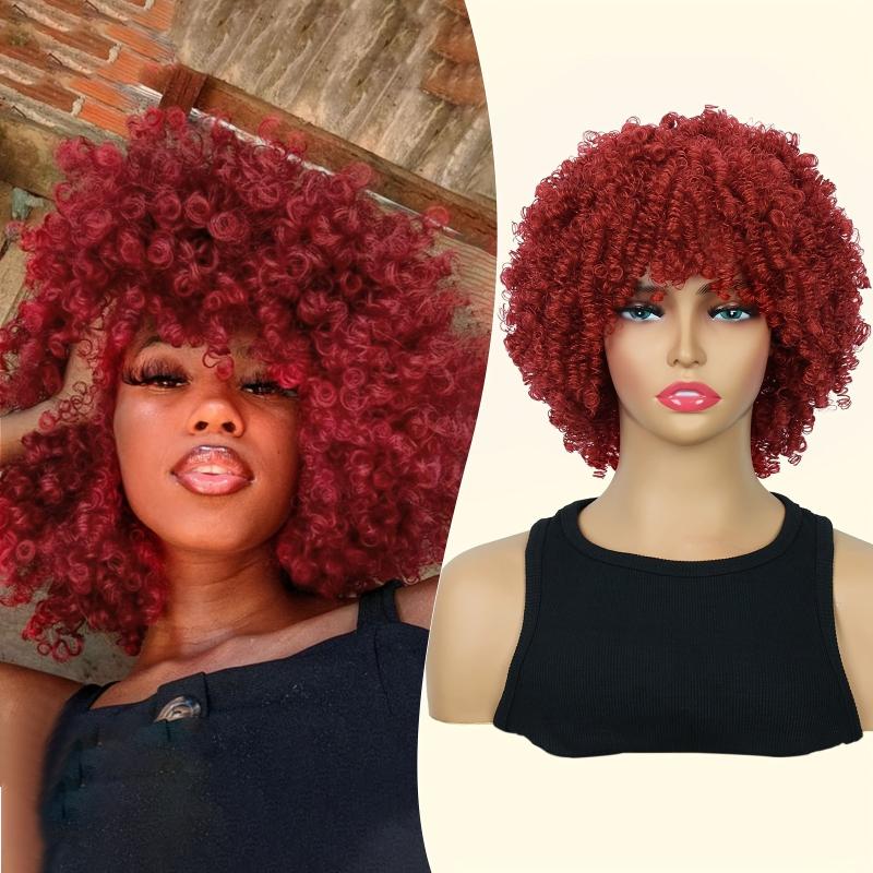 Curly Afro Wig With Bangs Shoulder Length Wigs