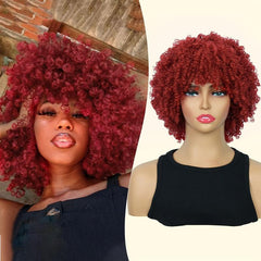 Curly Afro Wig With Bangs Shoulder Length Wigs