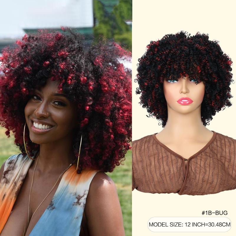 Curly Afro Wig With Bangs Shoulder Length Wigs
