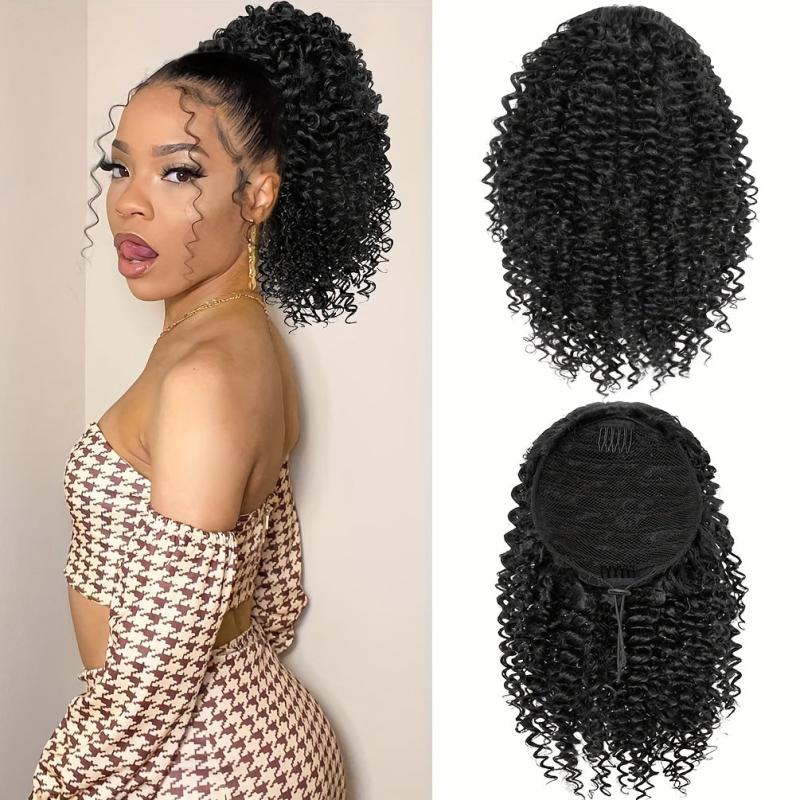 Kinky Curly Afro Drawstring Ponytail Extension 25.4cm Synthetic Hair