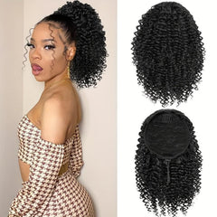 Kinky Curly Afro Drawstring Ponytail Extension 25.4cm Synthetic Hair