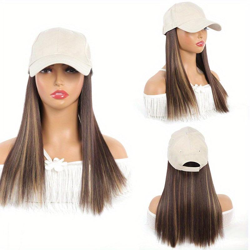 Straight Hair Hat Adjustable Baseball Cap with Attached Long Hairstyle Wig