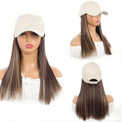Straight Hair Hat Adjustable Baseball Cap with Attached Long Hairstyle Wig